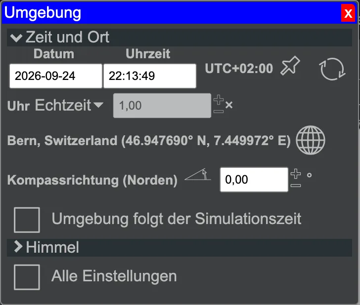 Das Werkzeugfenster Umgebung.