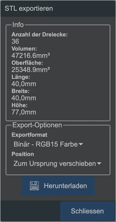 Der STL-Export-Dialog.