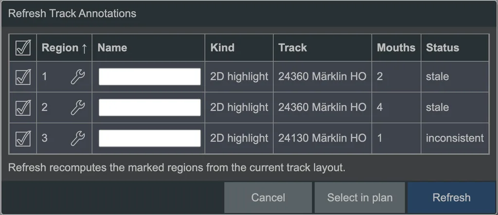 The dialog for refreshing track annotations.