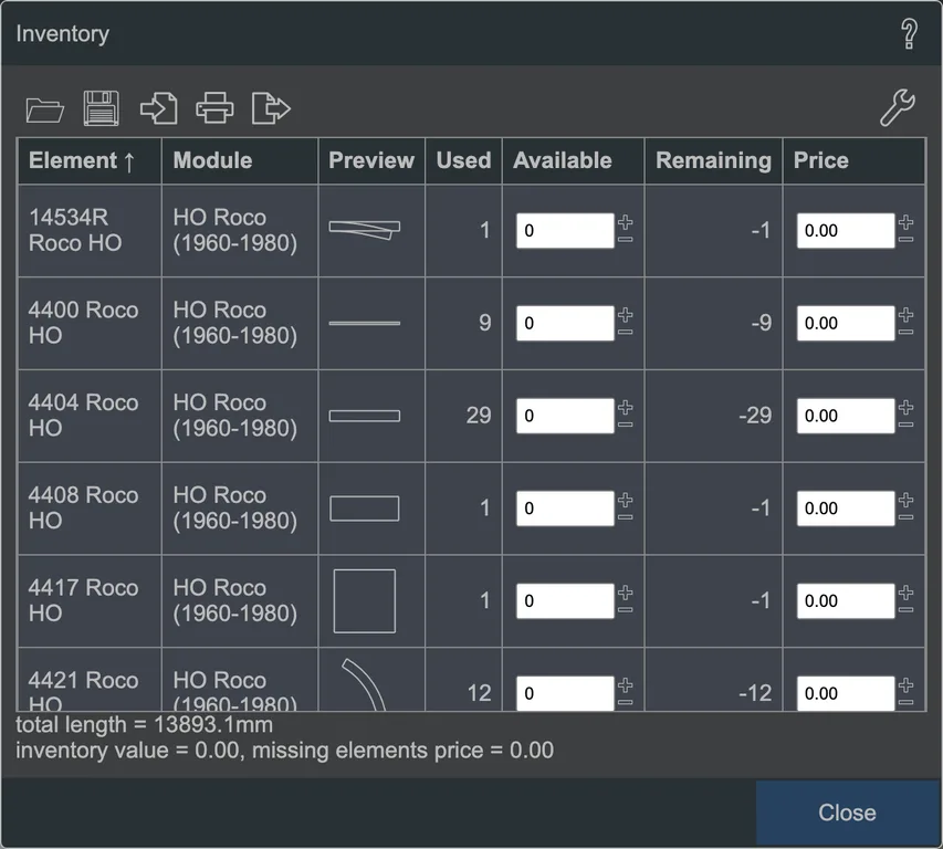The inventory dialog.