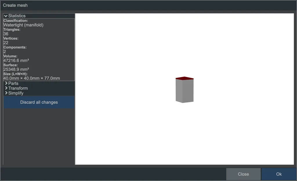 The dialog when importing a mesh file.