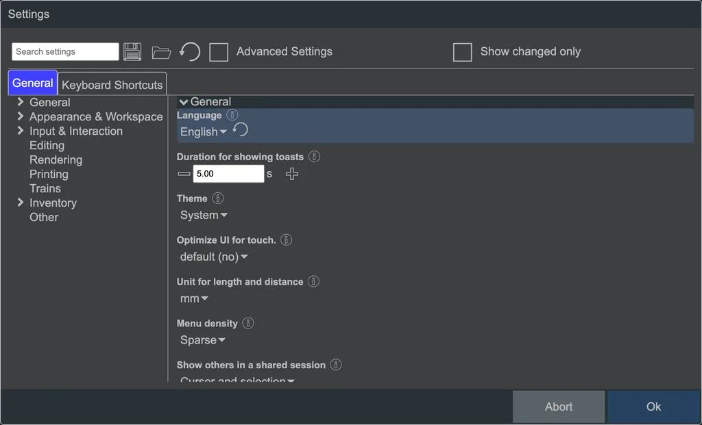 The Settings dialog.