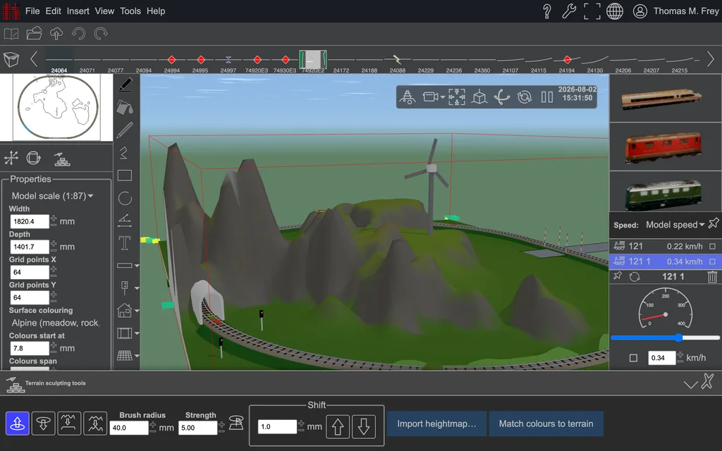 The sculptor on a terrain patch, in the 3D view.