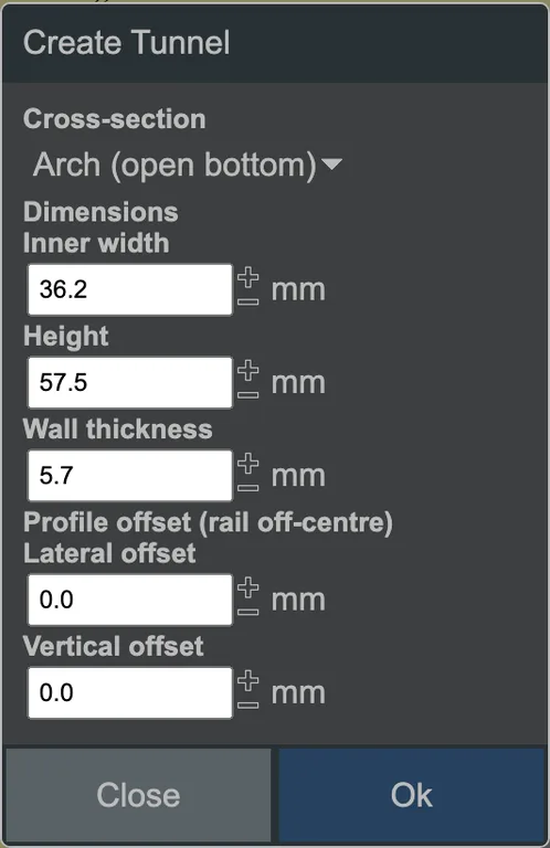 The dialog for creating a tunnel.