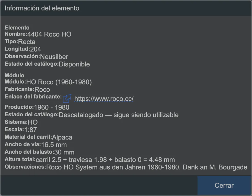 La información del elemento.