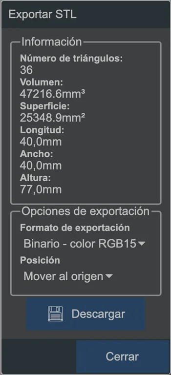El cuadro de diálogo de exportación STL.