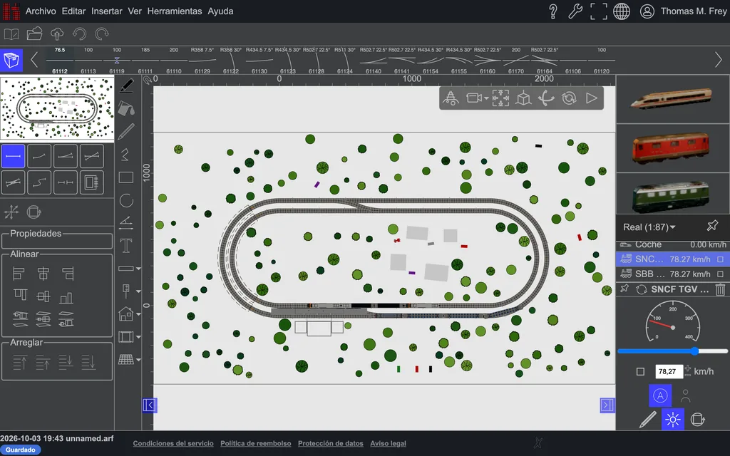 Un plano de vías en vista 2D.
