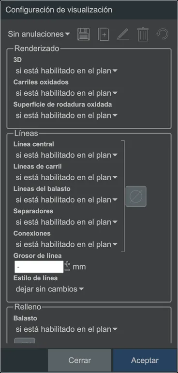 La configuración de la visualización de vías.