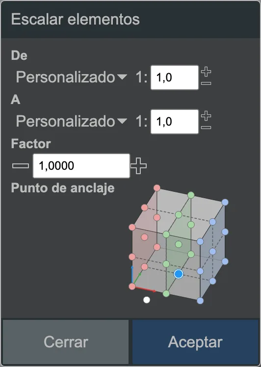 El cuadro de diálogo para escalar.