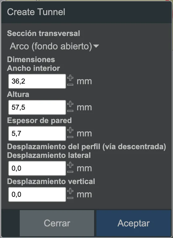 El diálogo para crear un túnel.