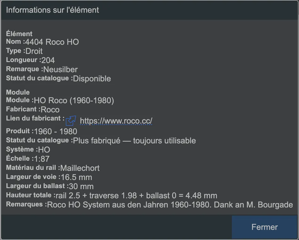 Les informations sur l'élément.