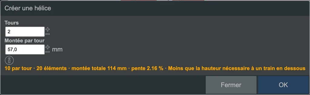 La boîte de dialogue de création d'une hélice.
