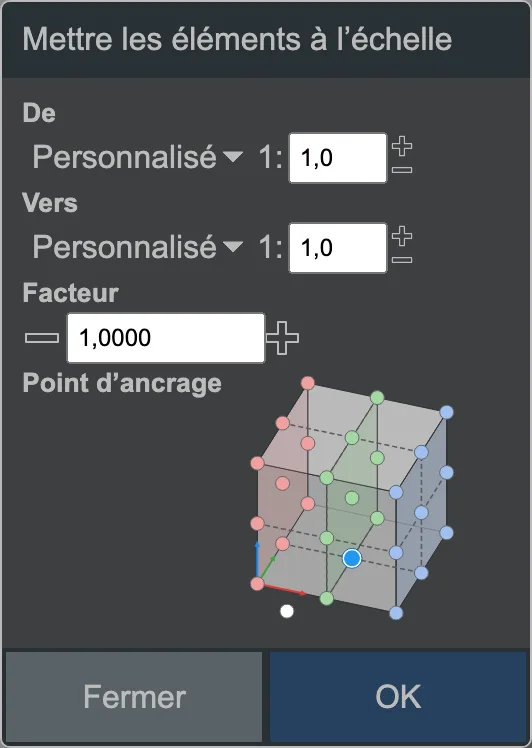 La boîte de dialogue de mise à l'échelle.