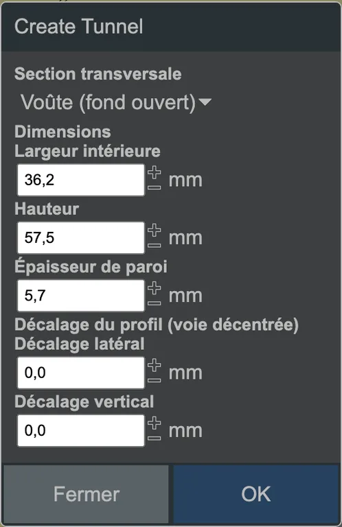 La boîte de dialogue de création d'un tunnel.