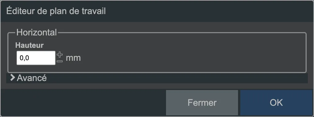 L'éditeur de plan de travail.