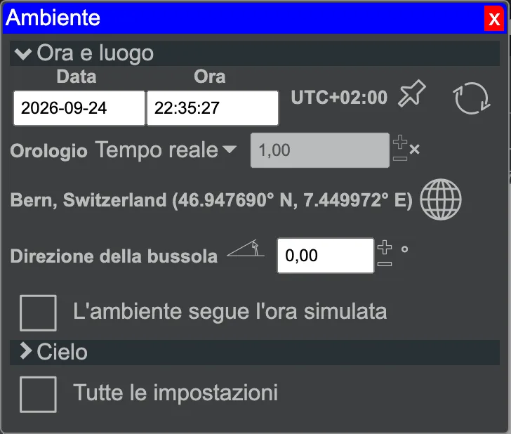 Il pannello strumenti Ambiente.