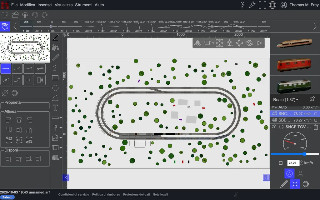 Un piano binari in vista 2D.