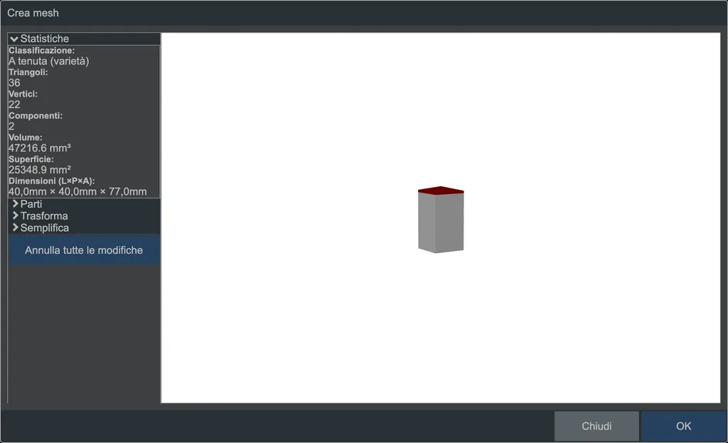 Il dialogo durante l'importazione di un file mesh.